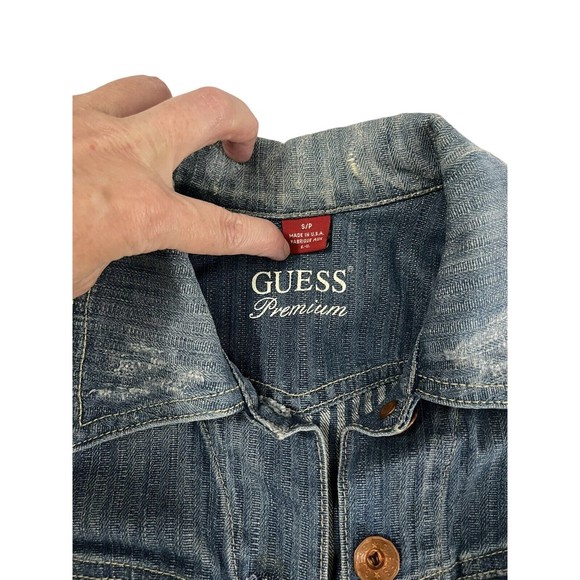 GUESS PREMIUM DENIM Womens Jacket Size Small Distressed Ripped Washed Cotton - Picture 4 of 8